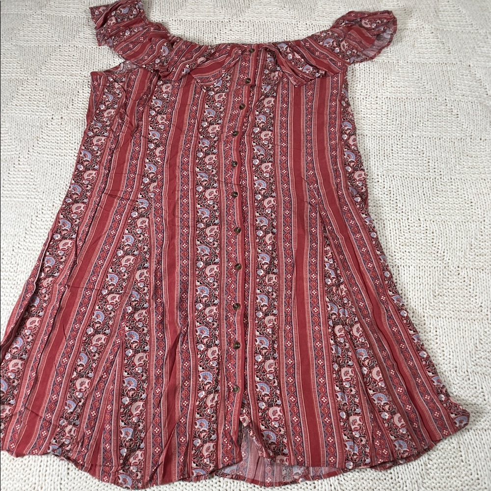 American Eagle Outfitters Ruffle Off-the-shoulder Button Front Dress